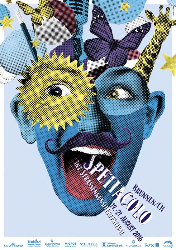 a poster with an image of a man's face and butterflies on his head