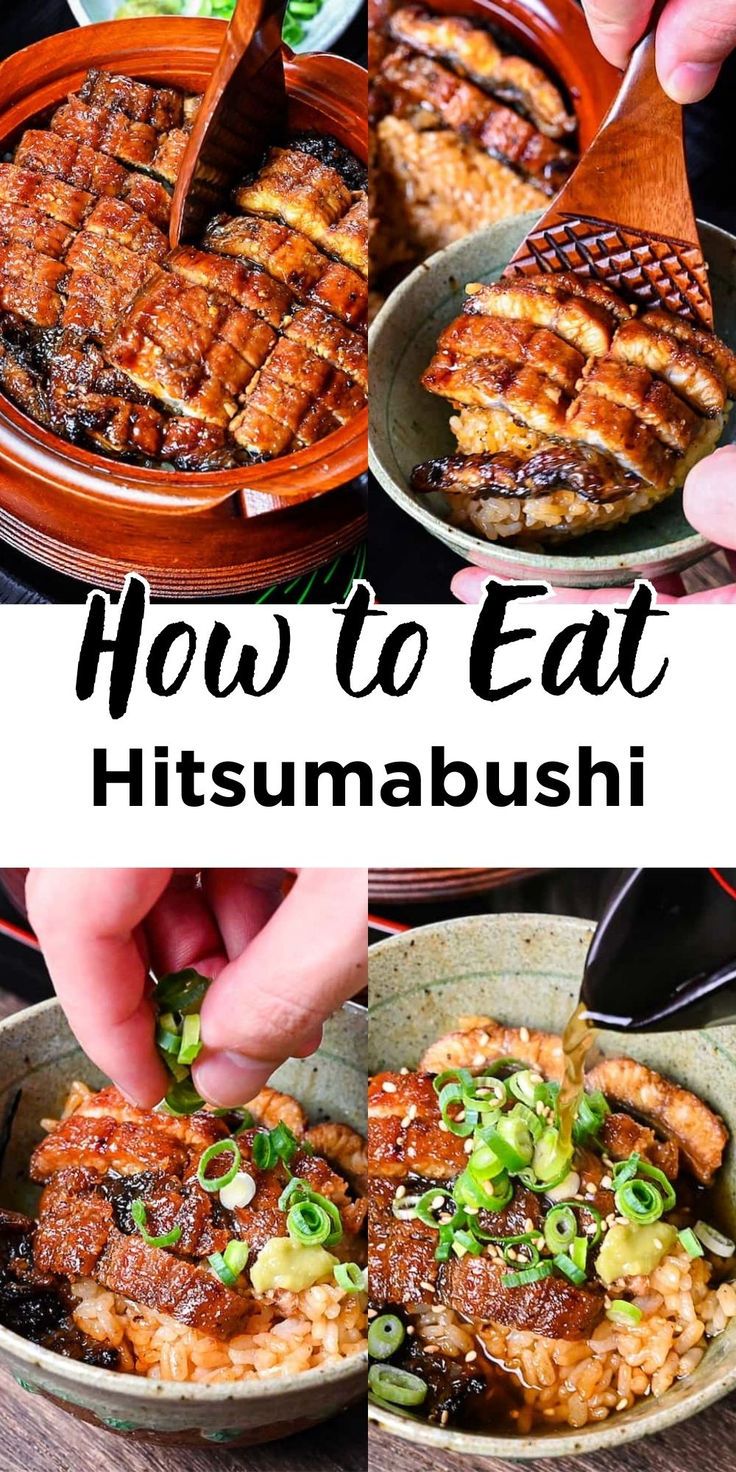 Japanese hitsumabushi: grilled eel over rice with toppings, shown in stages of preparation and serving Grilled Eel, Eel Sauce, Unagi Sauce, Tokyo Aesthetic, Environmentally Friendly Living, Japanese Recipes, Delicacy Food, New Obsession, Japanese Cooking