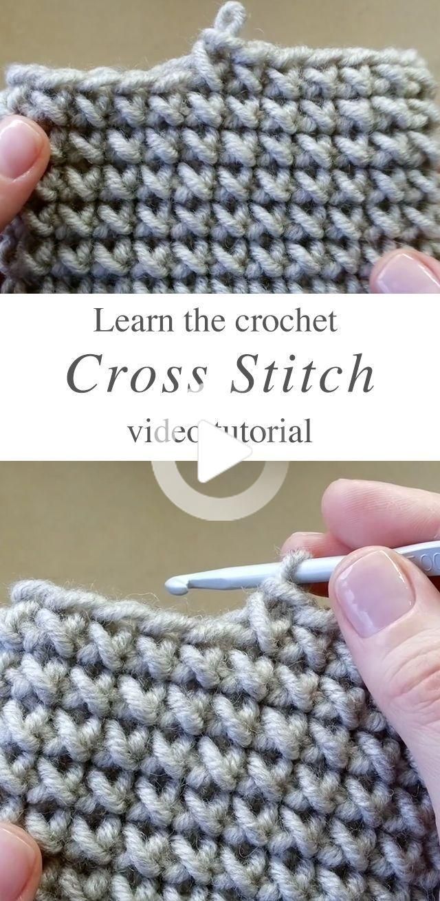 the crochet cross stitch is being worked on by someone using a knitting needle