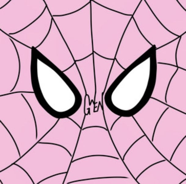 the eyes of a spider - man are drawn in black and white on a pink background