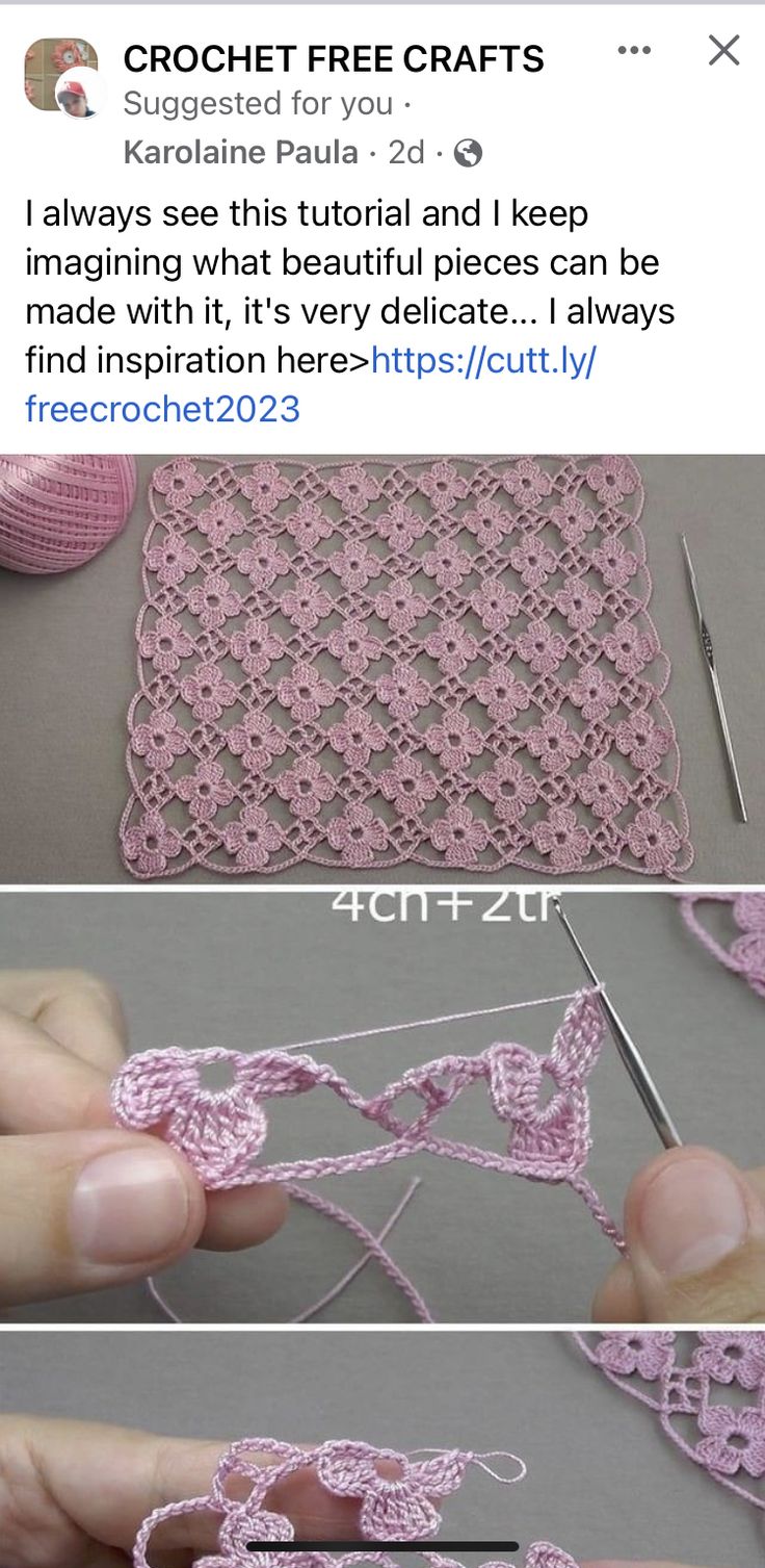 the crochet lace is being worked on