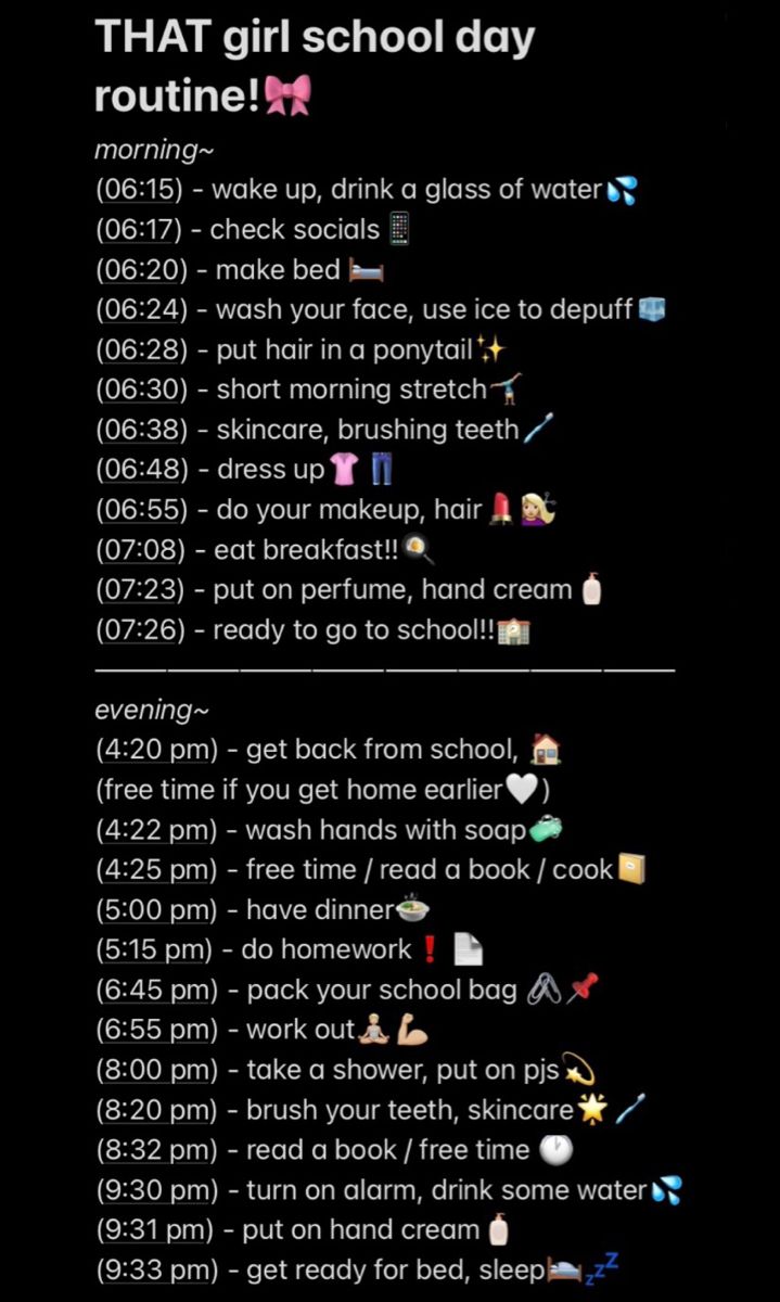 Glow Up Schedule School, Glow Up School Morning Routine, Checklist Morning Routine, Productive Day Checklist, Good Night Routines For School, Glowup Routine For Teens, Routine For After School, Daily Routine Schedule School Day, Routine Planner School