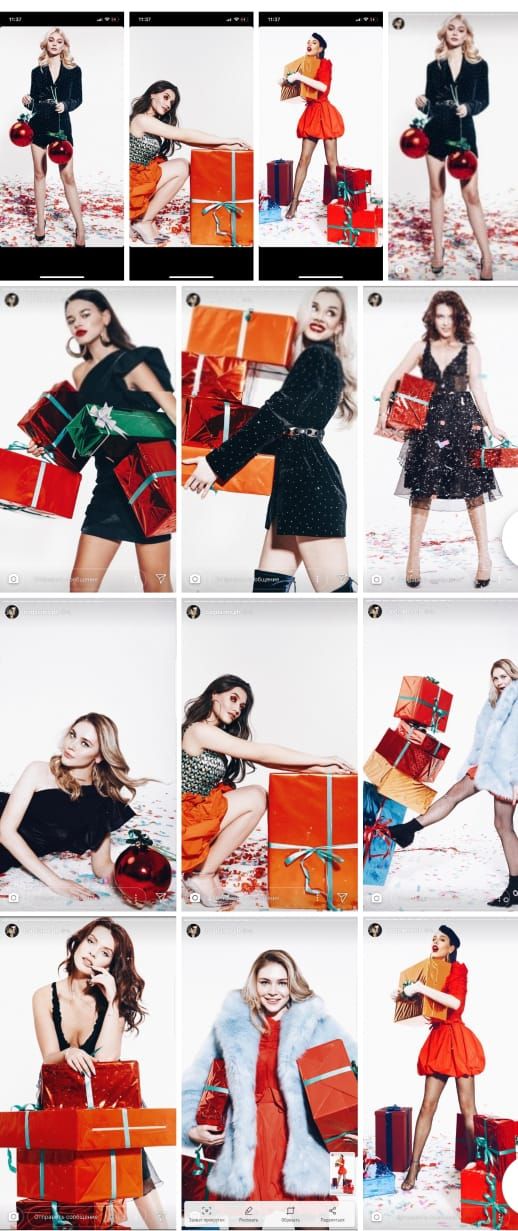 the models are posing with presents in their hands