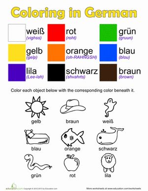 an image of different colors in german with the names and symbols on it, including animals