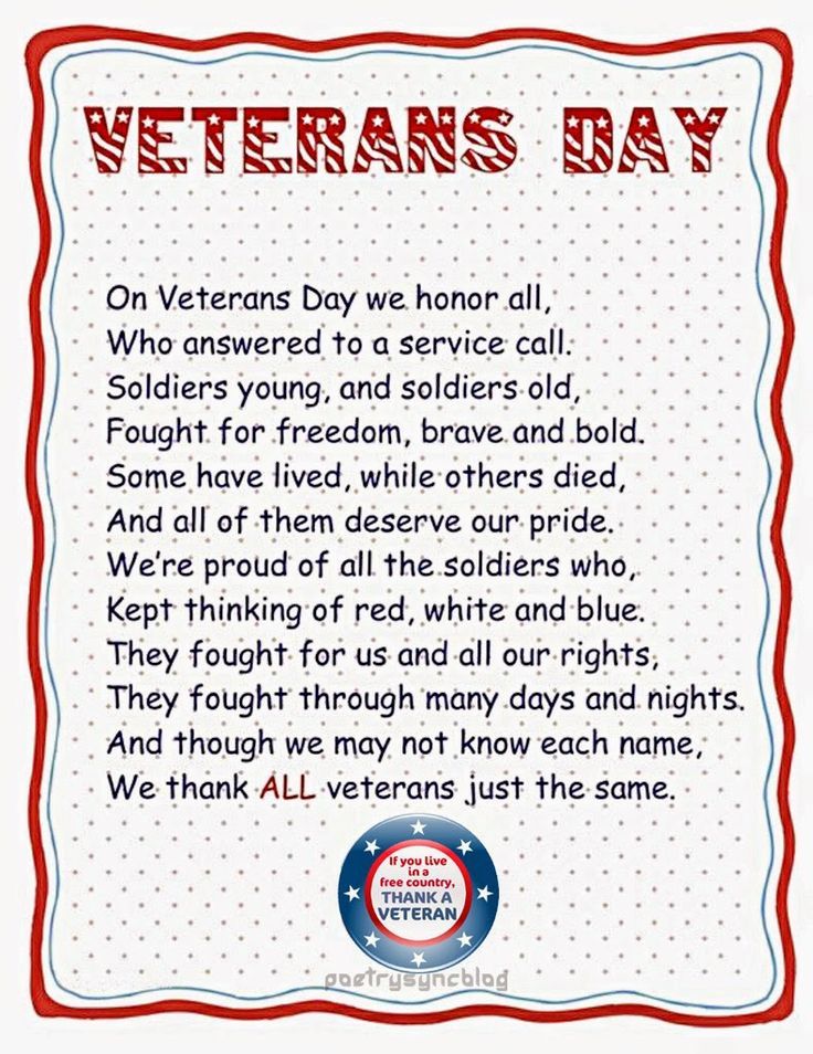 a veterans day poem written in red, white and blue