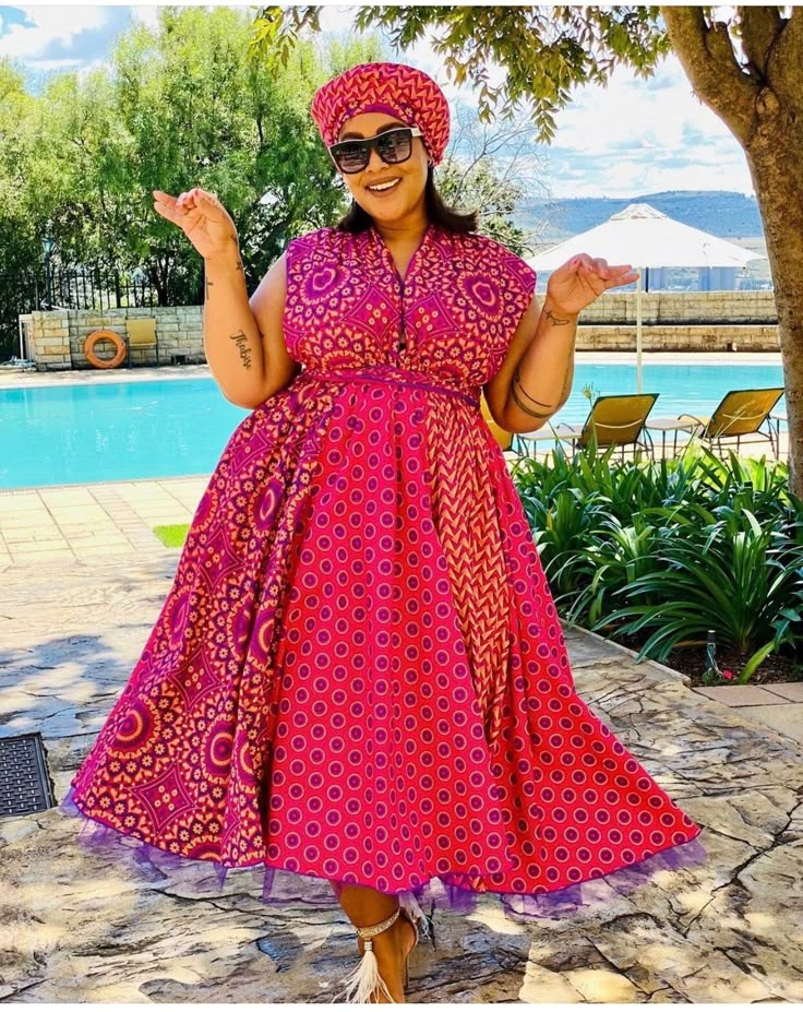 Zulu Fashion, Shweshwe Patterns, Seshoeshoe Dresses, Black Hair Protective Styles, South African Traditional Dresses, Hair Protective Styles, African Traditional Wear, African Attire Dresses, Shweshwe Dresses