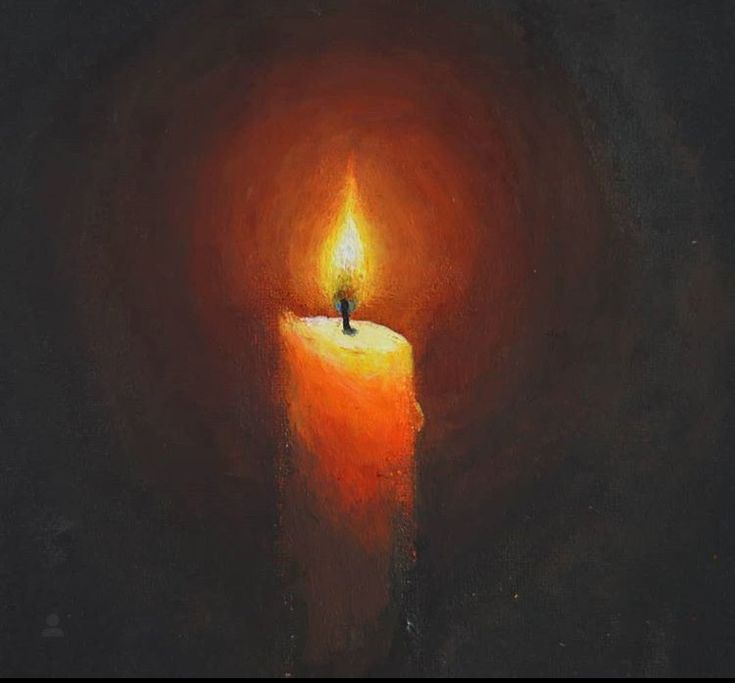 a painting of a lit candle in the dark