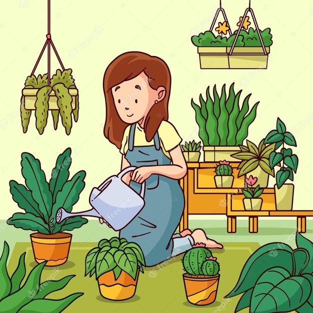 a woman watering her plants in the garden