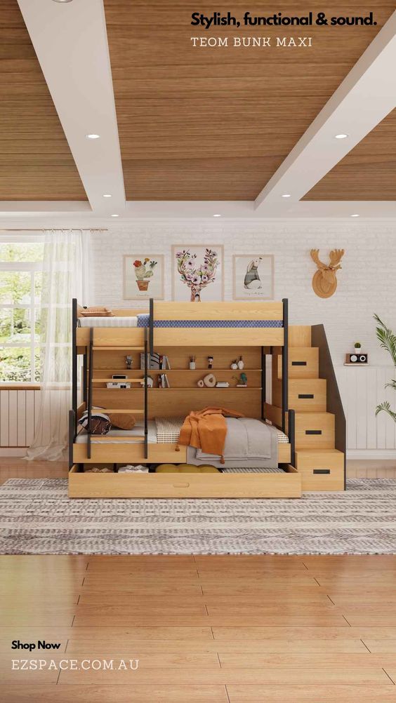 a bunk bed in the middle of a room