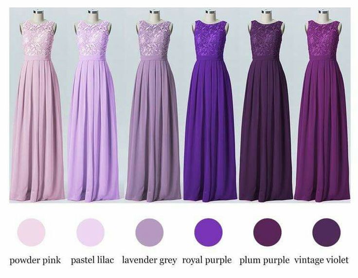 the different colors of bridesmaid dresses are shown in three rows, and one is purple