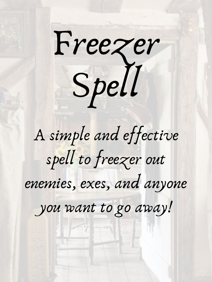 an open door with the words freezer spell written in black and white on it