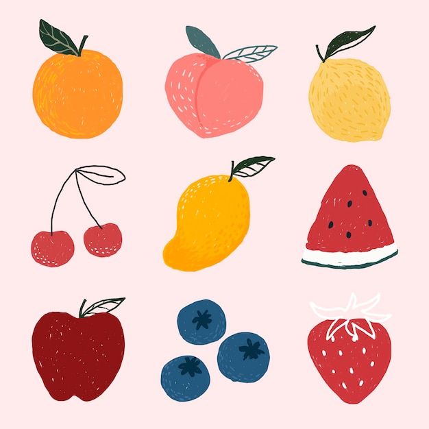 various fruits and berries on a pink background