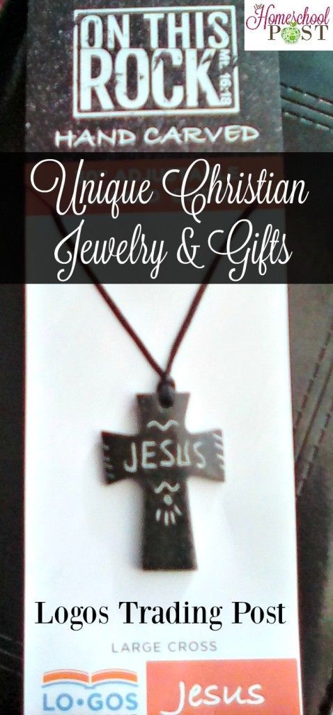 a cross necklace with the words unique christian jewelry and gifts on it's front