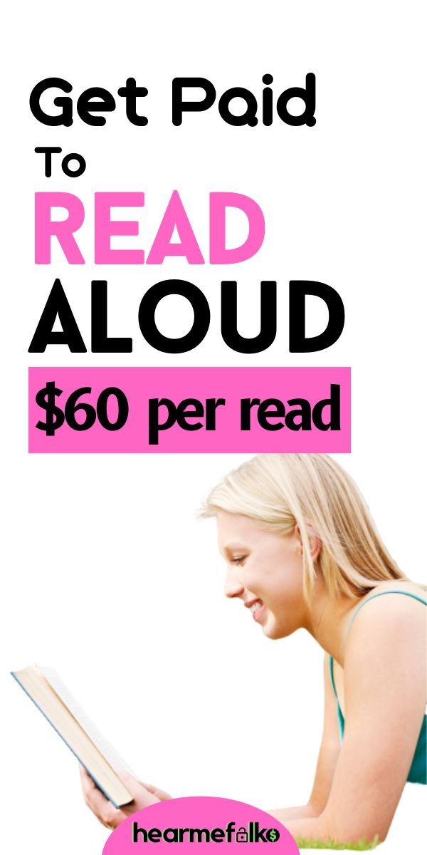 a girl reading a book with the text get paid to read aloud $ 600 per read