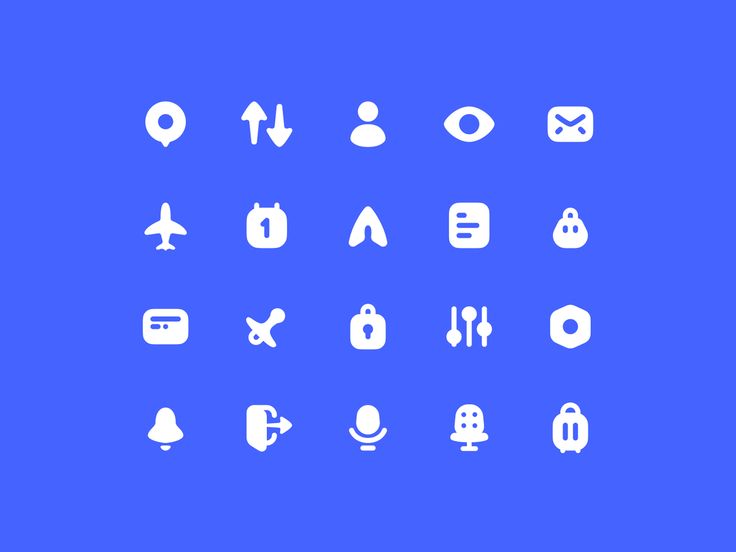 the icons are all white on a blue background, including buttons and other things to see