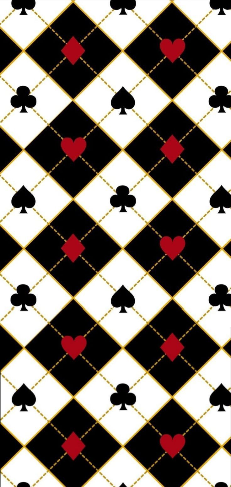 an image of playing cards with hearts and diamonds on them, all in black and white