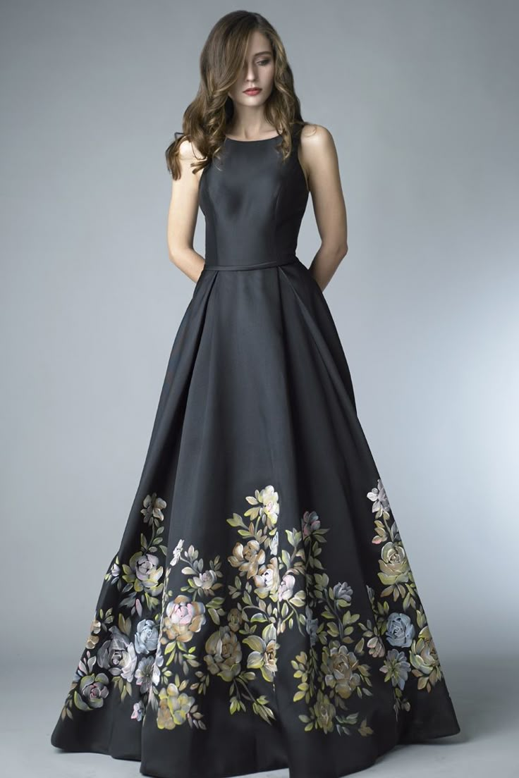 Witchs Dress, Weddibg Dresses, Appa Embroidery, Painting Dress, Basix Black Label, Floral Print Gowns, Shrug For Dresses, Long Gown Dress, Printed Gowns