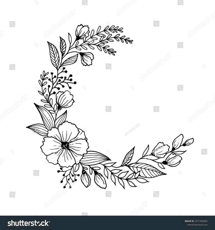 the moon with flowers and leaves in black and white stock photo - 778976