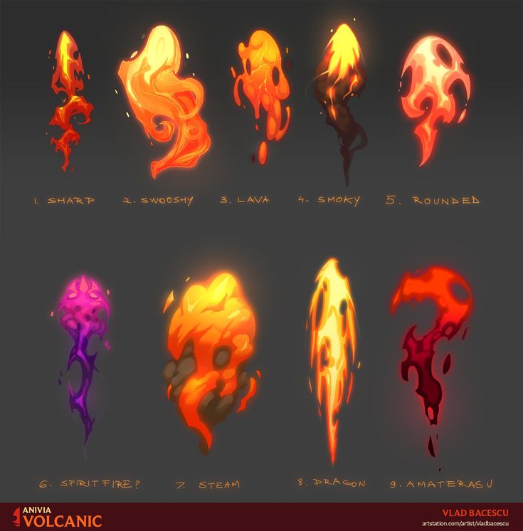 some different types of fire and flames