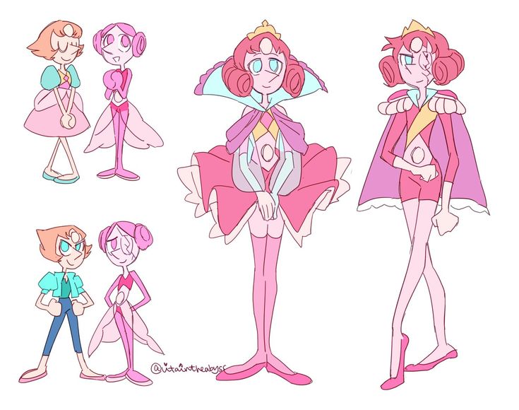 some cartoon characters with different outfits and hair