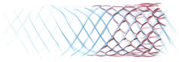 a pencil drawing of some lines on a white paper with red and blue ink in it