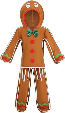 a gingerbread man is wearing a green bow tie and brown outfit with red dots