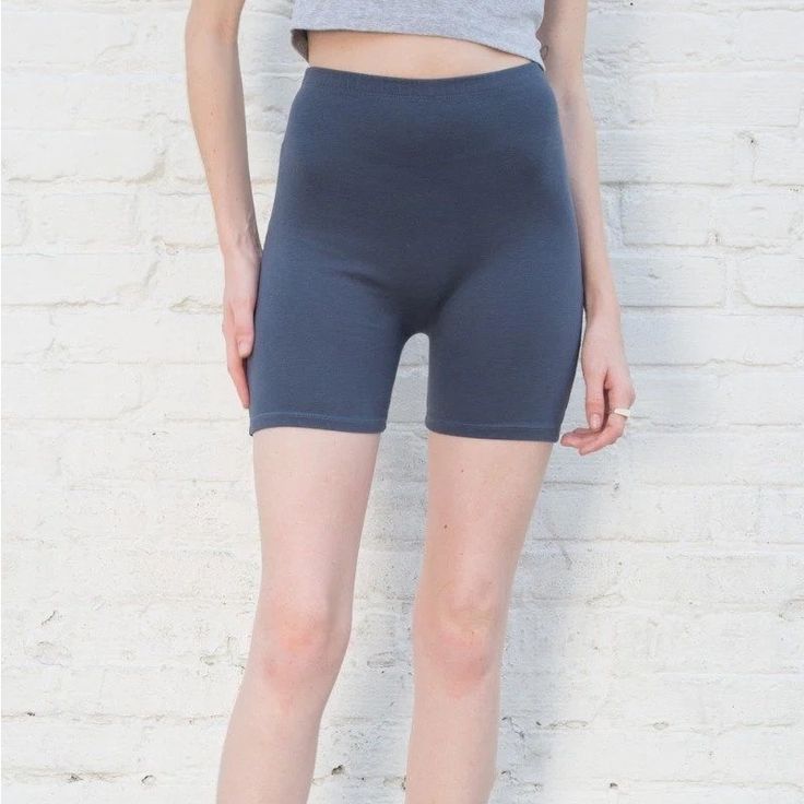 Brand New Blue Above Knee Shorts For Workout, Blue Above Knee Workout Shorts, Stretch Blue Biker Shorts Above Knee, Basic Stretch Shorts Mid-thigh Length, Casual Biker Shorts With Built-in Liner, Casual Biker Shorts With Built-in Shorts, Basic Stretch Shorts For Spring, Fitted Casual Athletic Shorts, Fitted Basic Mid-thigh Length Shorts