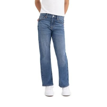 Jordache Girls High Rise Baggy Straight will quickly become every little girls new favorite go-to. Made in a stretch denim fabric for the right amount of comfort. Constructed in a medium wash denim with traditional stitching and trims. A trend-forward baggy straight silhouette that's sure to look flattering with any top and shoe she chooses. Adding a classic touch with clean hem and details. Perfect for all day wear and play! Size: 7.  Color: Blue.  Gender: female.  Age Group: kids. Stretch Denim Fabric, High Rise Mom Jeans, Girls High, Curvy Jeans, Kids Outfits Girls, Girls Jeans, Comfy Fits, Denim Fabric, Straight Jeans