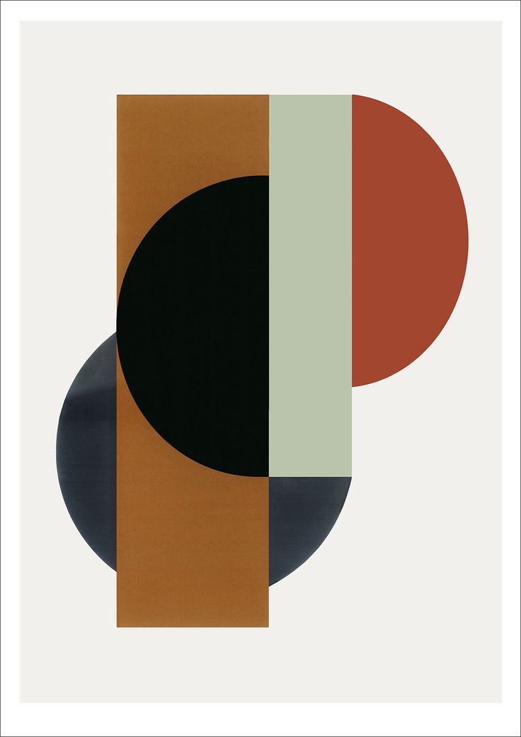 an abstract painting with black, brown, and green circles on it's sides