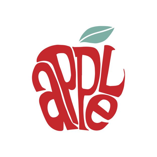 an apple with the word adl on it's side and leaves in the middle