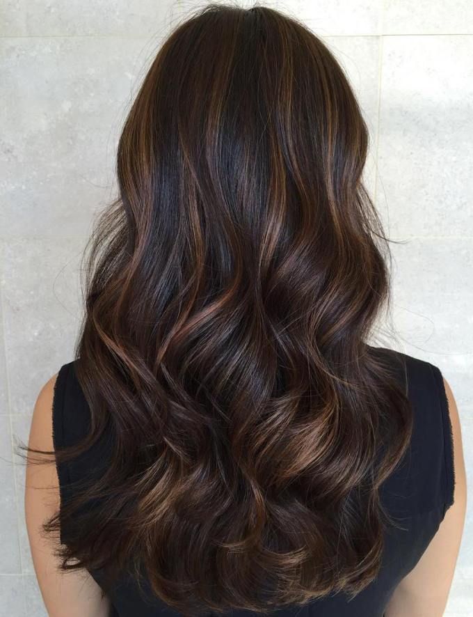 Silky Waves With Caramel Highlights Brunette Hair Color With Highlights, Black Hair Balayage, Subtle Balayage, Brunette Balayage, Black Hair With Highlights, Dark Hair With Highlights, Caramel Hair, Brunette Balayage Hair, Brown Hair Balayage