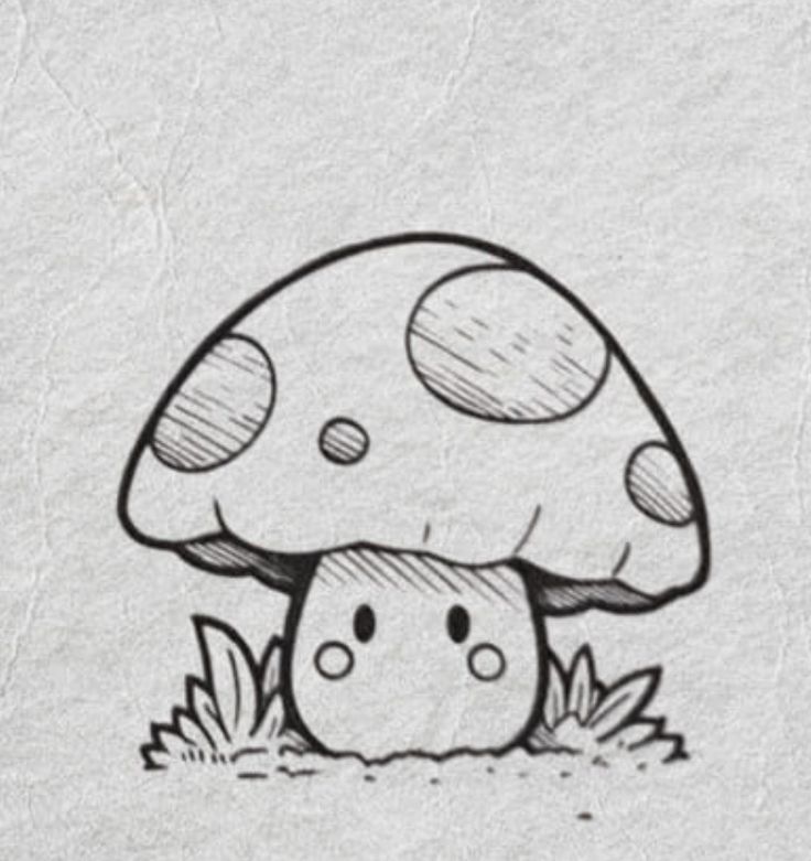 a drawing of a mushroom sitting in the grass