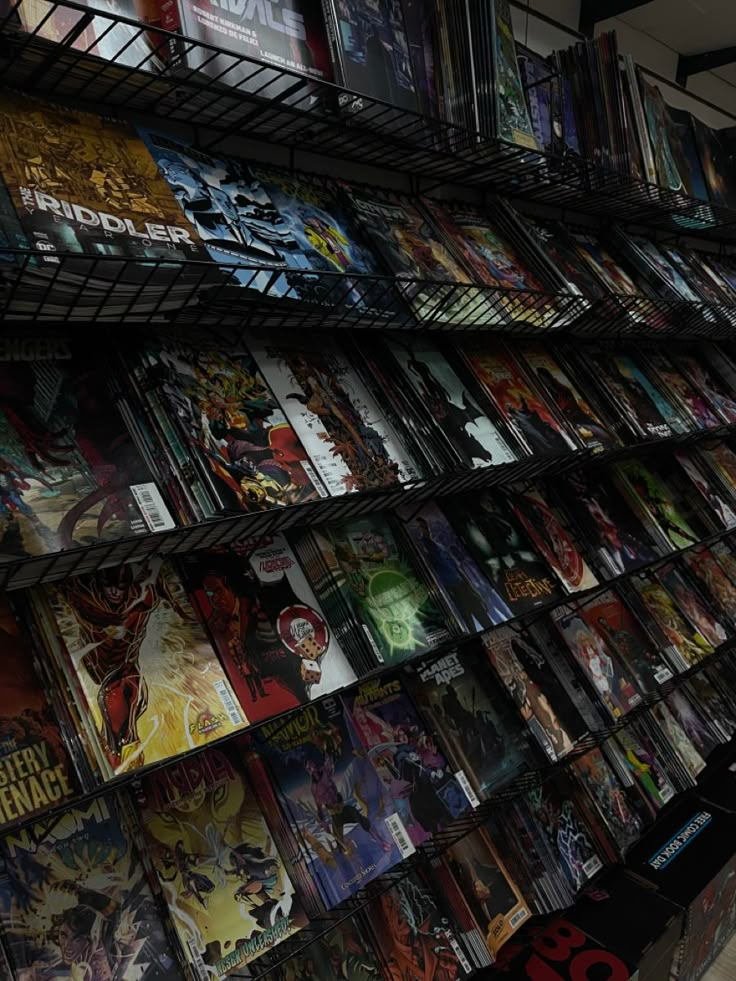 there are many comics on the shelves in this store