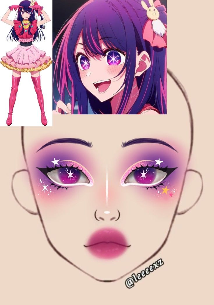 Purple Cosplay Makeup, Kawaii Make Up Ideas, Manga Makeup Anime, One Piece Inspired Makeup, Cute Anime Makeup, Anime Character Makeup, Kpop Inspired Makeup, Make Up Anime, Kawaii Makeup Looks