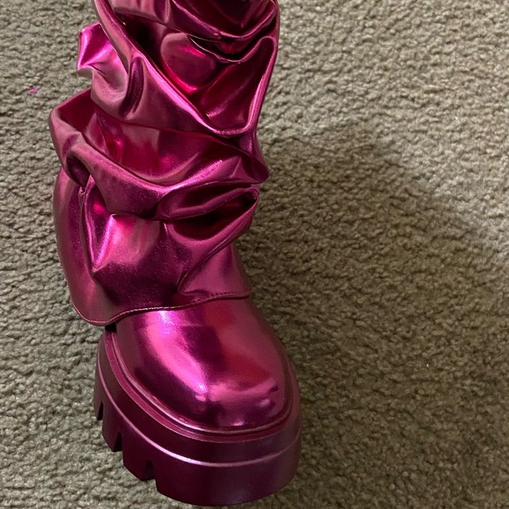 Metallic Boots Pink Glutter Boots, Metalllic Boots, Brat Doll Boots, Jellypop Ankle Boots, Dolls Kill Shoes, Metallic Boots, Glitter Boots, Dolls Kill, Bootie Boots