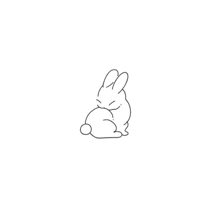 a drawing of a bunny sitting down with its head on the back of it's hind legs