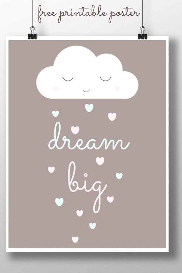 a cloud with hearts and the words dream big written in white on a gray background