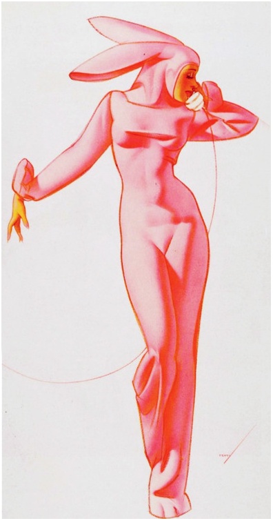 a drawing of a woman in pink is shown