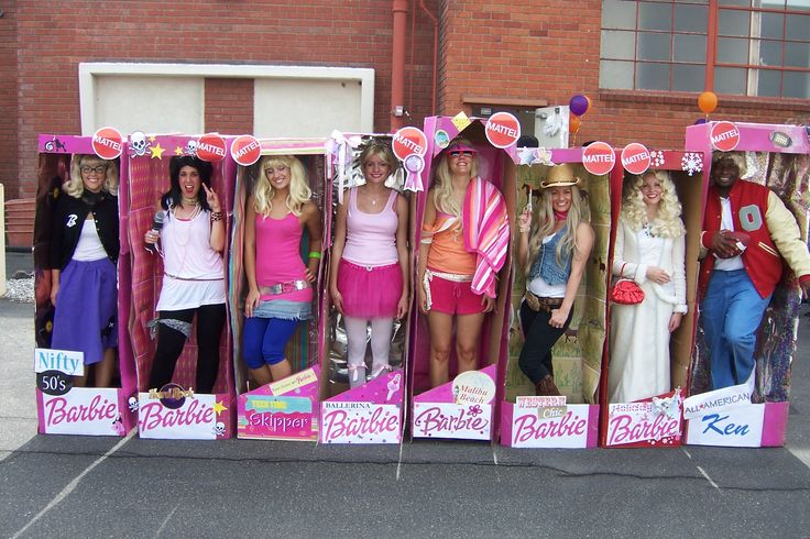 a group of women dressed up in barbie dolls for a birthday party or costume contest