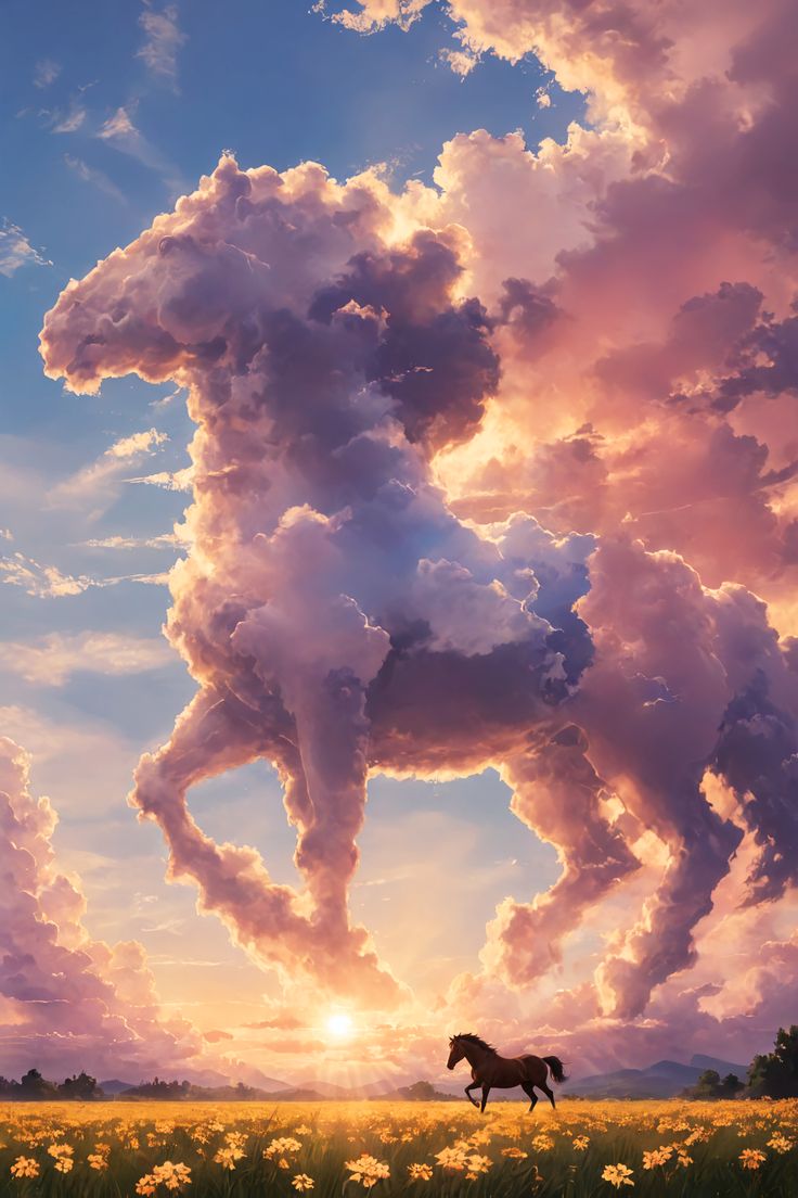 horse, stallion, galloping, clouds, sunset, landscape, cumulonimbus, spring, summer, golden hour, anime landscape, studio ghibli wallpaper, phone wallpaper, sky, beautiful wallpaper, freedom, anime style, Cute Wallpapers Horse, Ghibli Wallpaper Phone, Aesthetic Horse Wallpaper Iphone, Landscape Studio Ghibli, Cute Horse Wallpapers, Phone Wallpaper Sky, Horse Wallpaper Iphone, Hours Animal, Hours Wallpaper