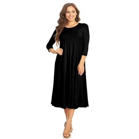 Women's Casual Basic Comfy 3/4 Sleeve Flare A-line Midi long maxi Dress, This lightweight and fashionable long sleeve maxi Dress is suitable for Party,daily, vacation, work,outdoor, travel.This stylish top is simply an amazing choice for spring,autumn,and winter Size: 2X.  Color: Black.  Gender: female.  Age Group: adult. Casual 3/4 Length Maxi Dress, Casual Flowy Maxi Dress With 3/4 Sleeve, Casual Black Midi Dress With 3/4 Sleeves, Elegant Black Half Sleeve Maxi Dress, Black Flowy Maxi Dress Modest Style, Modest Black Flowy Maxi Dress, Black Midi Dress With 3/4 Sleeve, Chic Flowy Maxi Dress With 3/4 Sleeves, Black Chic Midi Dress 3/4 Length