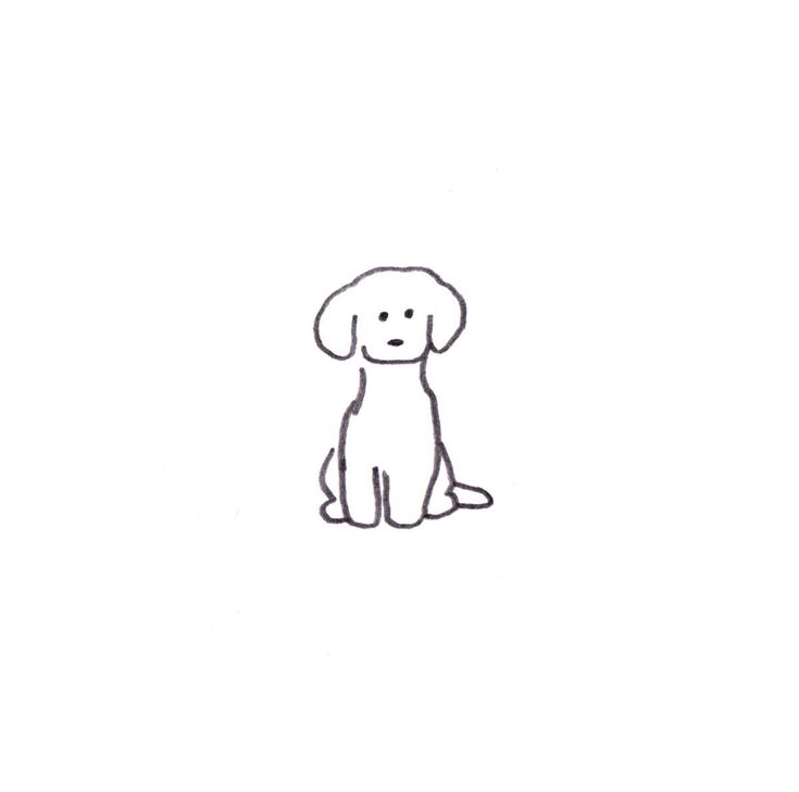 a black and white drawing of a dog sitting on the ground with its eyes closed