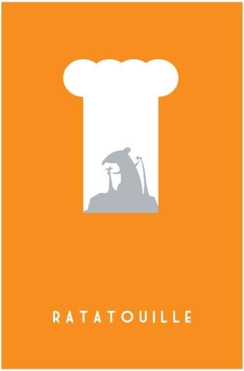 a poster with the words ratatoulie in white on an orange background and a silhouette