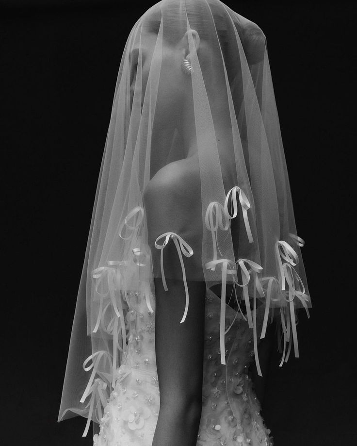 the back of a bride's wedding dress with sheer veil