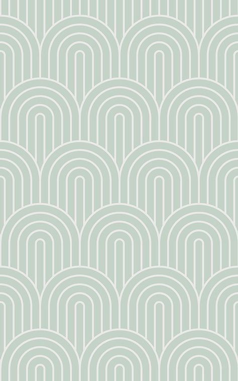 an art deco style wallpaper with wavy lines in light green and white colors,