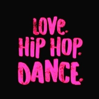 the words love hip hop dance written in pink on a black background