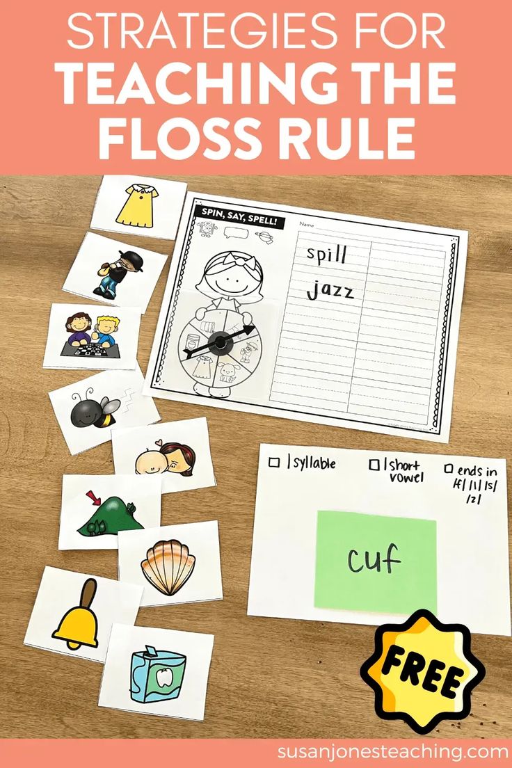 a table topped with lots of different activities for teaching the floss rules and how to use them