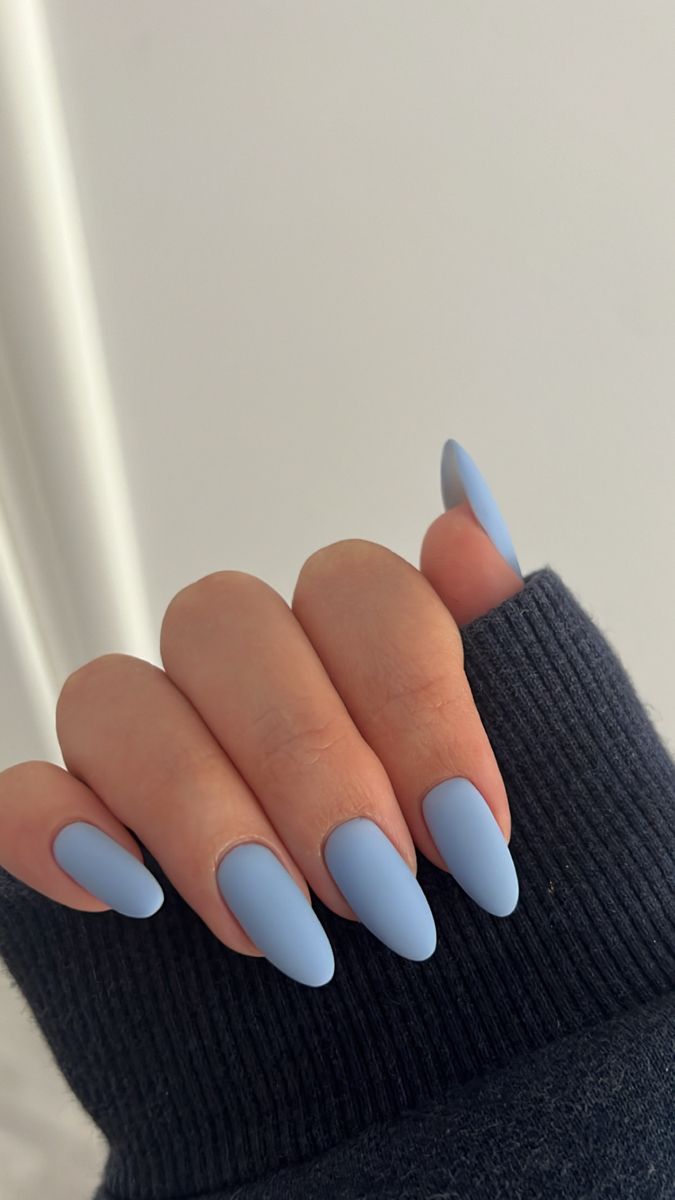 Powder Blue Nails, Matted Nails, Blue Matte Nails, Blue Nail Color, Baby Blue Nails, Plain Nails, Nail Colors Winter, Blue Nail, Classy Nails