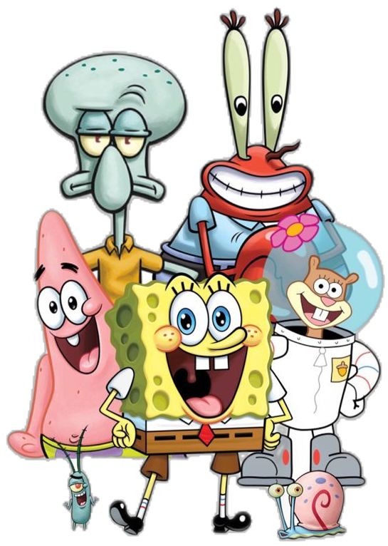 spongebob and other cartoon characters standing together