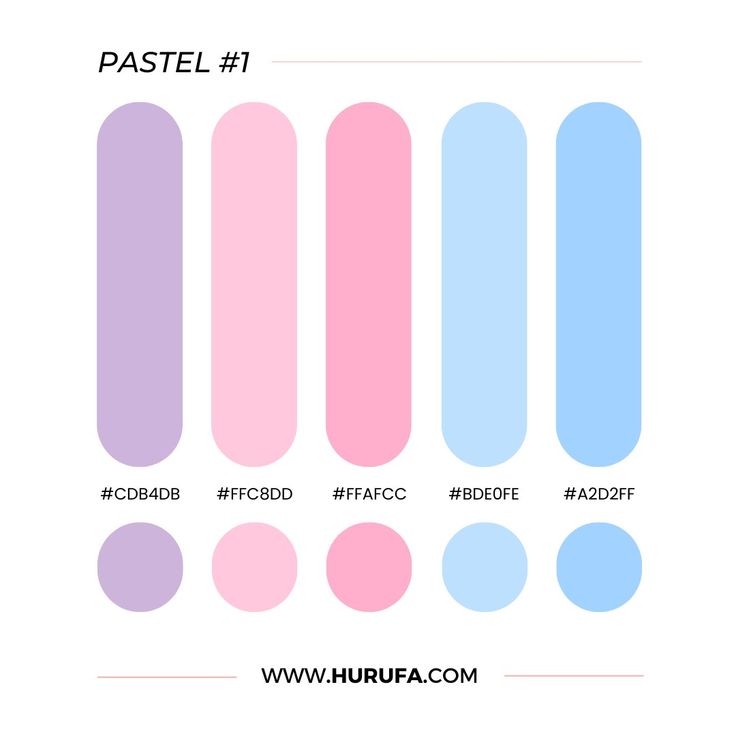 the pastel color scheme for different types of paint and their corresponding colors are shown in blue, pink, purple, and white